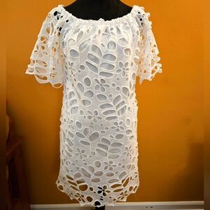 Elegant White Lined Crochet Minidress